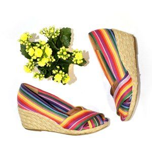 🌈 RAMPAGE “Adorer” Rainbow Striped Wedge Espadrilles Size 6.5 - 7